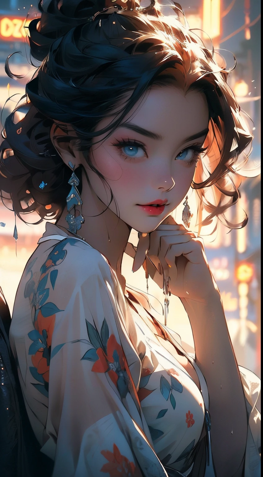 girl youtuber,(((1girl))),((extremely cute and beautiful red curly-haired girl)),
(short breasts:1.4),big butt,(((red curly hair:1.35,very curly hair,colored inner hair,ear breathing,short hair))),(((blue_eyes:1.3))),intricate eyes,beautiful detailed eyes,symmetrical eyes,big eyes:1.3,((fat)),(((lustrous skin:1.5,bright skin: 1.5,skin tanned,shiny skin,very shiny skin,shiny body,plastic glitter skin,exaggerated shiny skin,illuminated skin,wet legs))),detailed body,(detailed face),
cute,slutty,seductive,erotic,(((nsfw))),
zettai ryouiki,revealing clothing,show skin,((rave minkirt,visible thong straps,white loose tank top with an anime art print)),((wet clothes,intricate outfit,intricate clothes)),
(dynamic pose:1.0),embarrassed,(centered,scale to fit dimensions,Rule of thirds),
cyberpunk city by the ocean at night, with bright neon signs and dark stormy clouds and puddles, scenery:1.25,
artistic photography,(photography taken by sldr),highres, sharp focus, (ultra detailed, extremely detailed), (photorealistic artwork:1.37),(extremely detailed CG unity 8k wallpaper),((synthwave background theme)),(((vibrant colors))),(intricate background),(masterpiece),(best quality),
