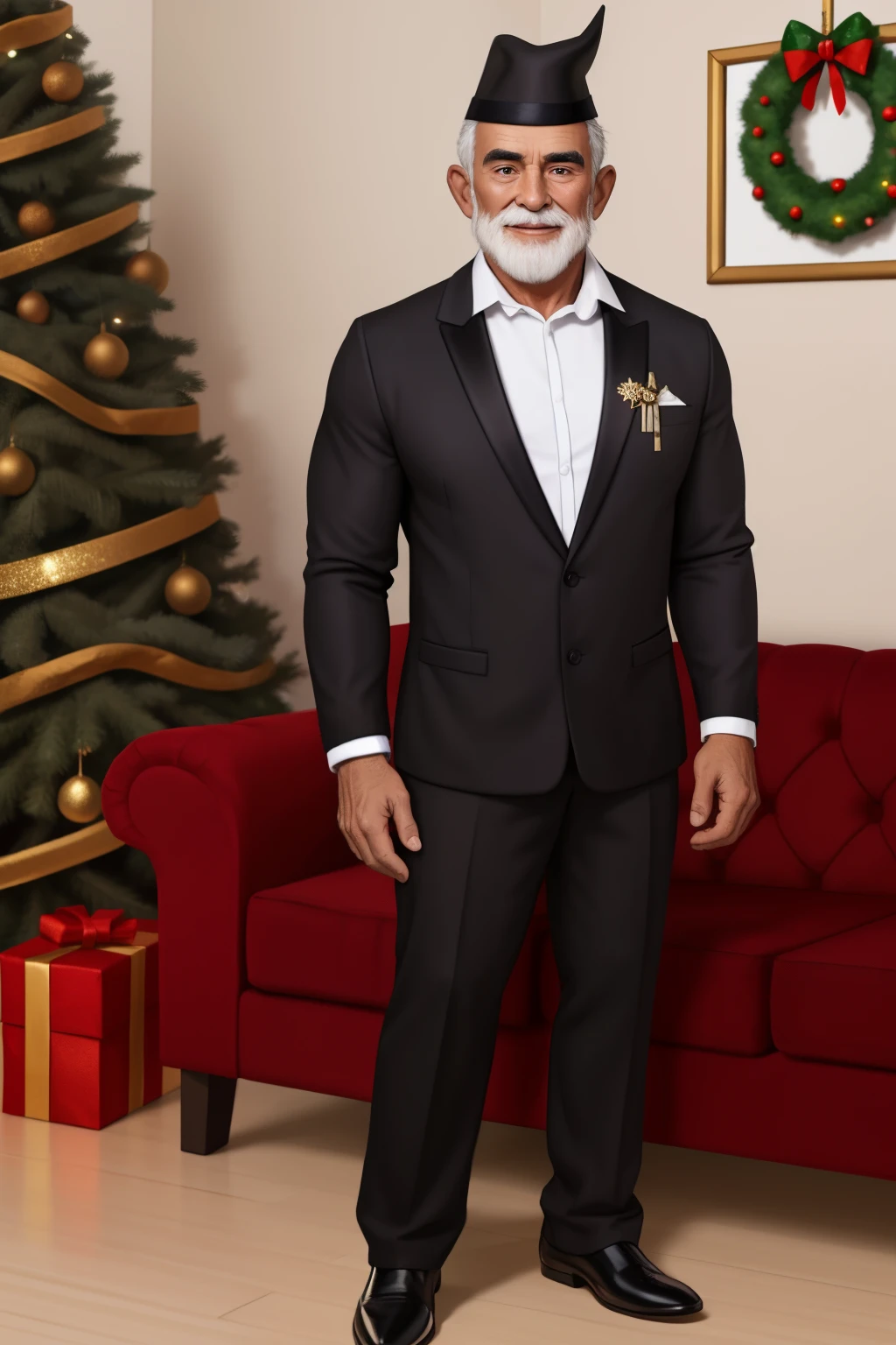 o homem negro vestido fantasia de Papai Noel de natal com 60 anos