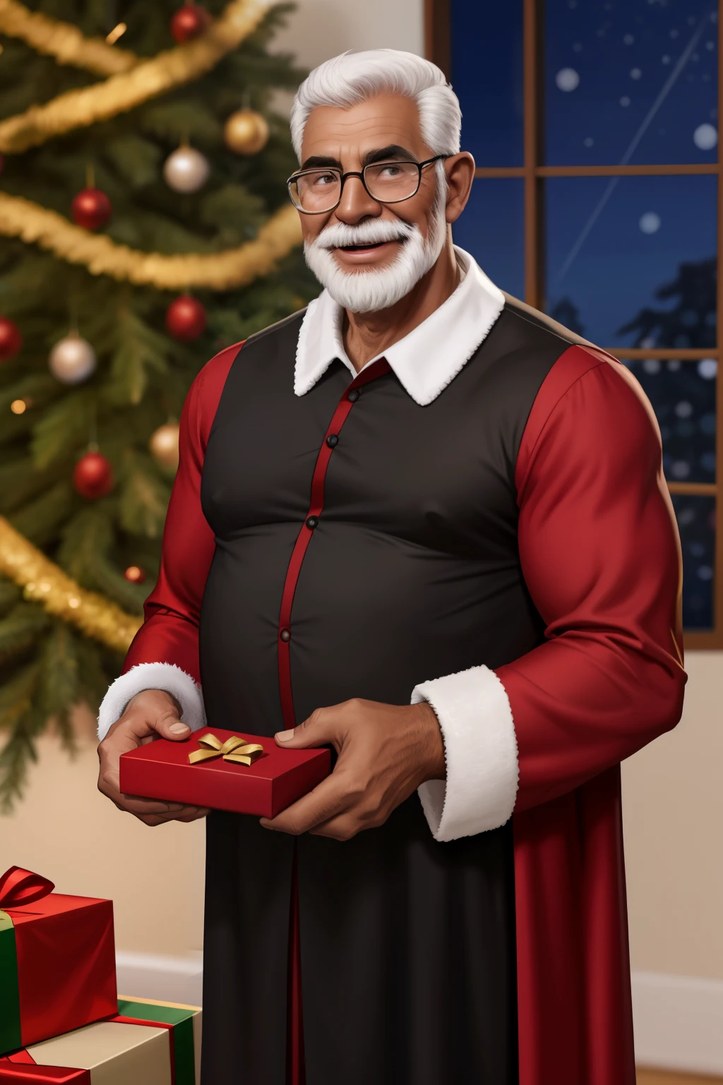 o homem negro vestido fantasia de Papai Noel de natal com 60 anos
