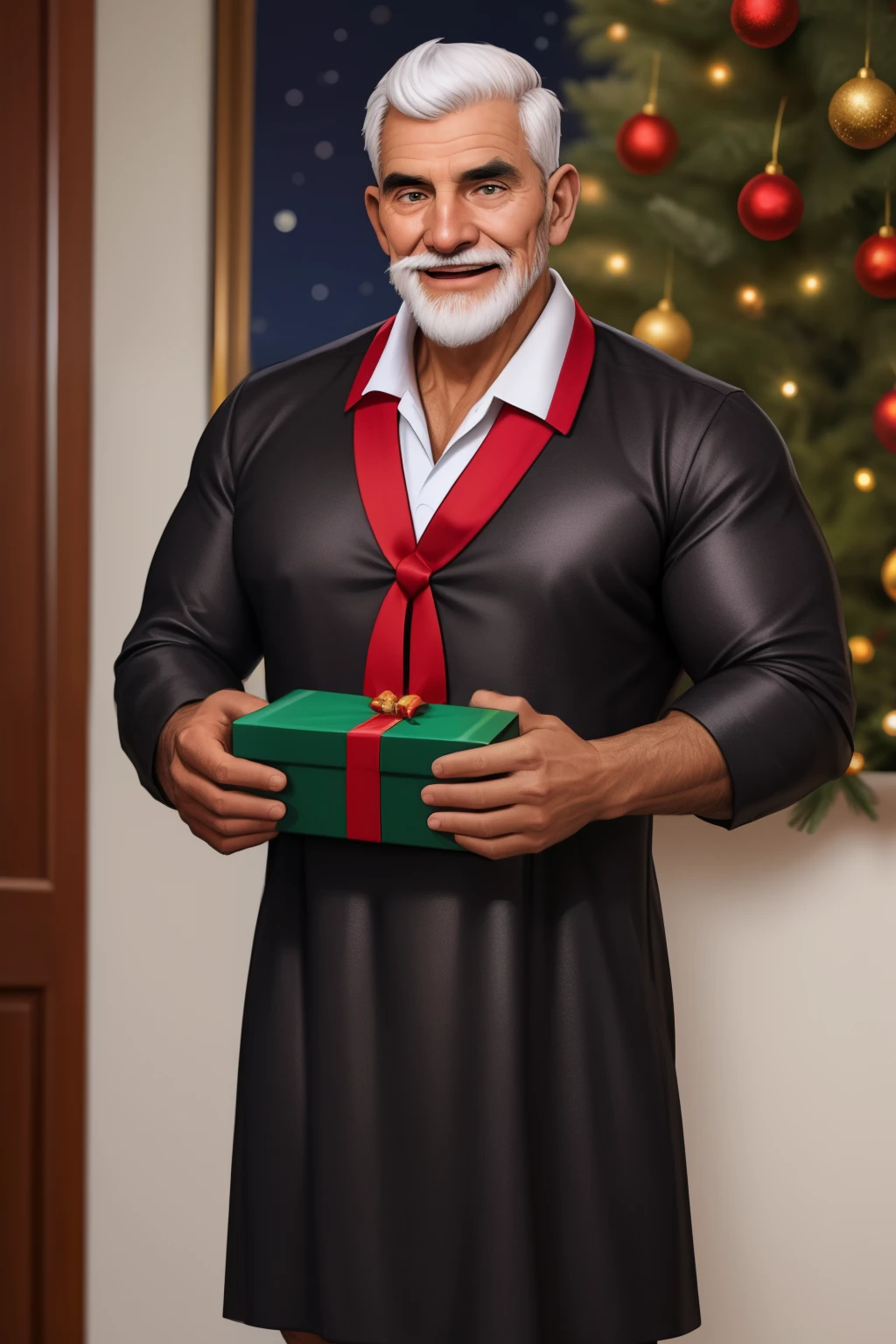 o homem negro vestido fantasia de Papai Noel de natal com 60 anos