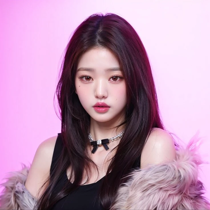 un primer plano de una mujer con un abrigo de piel sobre un fondo rosa, Retrato de Jossi de Blackpink, Jossi de Blackpink, Jaeyeon Nam, portrait of female Korean idol, Parque Roseanne de Blackpink, Jinyoung Shin, Blackpink Jennie, Heonhwa Choe, Retrato de Kpop Idol, Parque Ji-min, Gongbi, Bae Suzy, Xision Wu