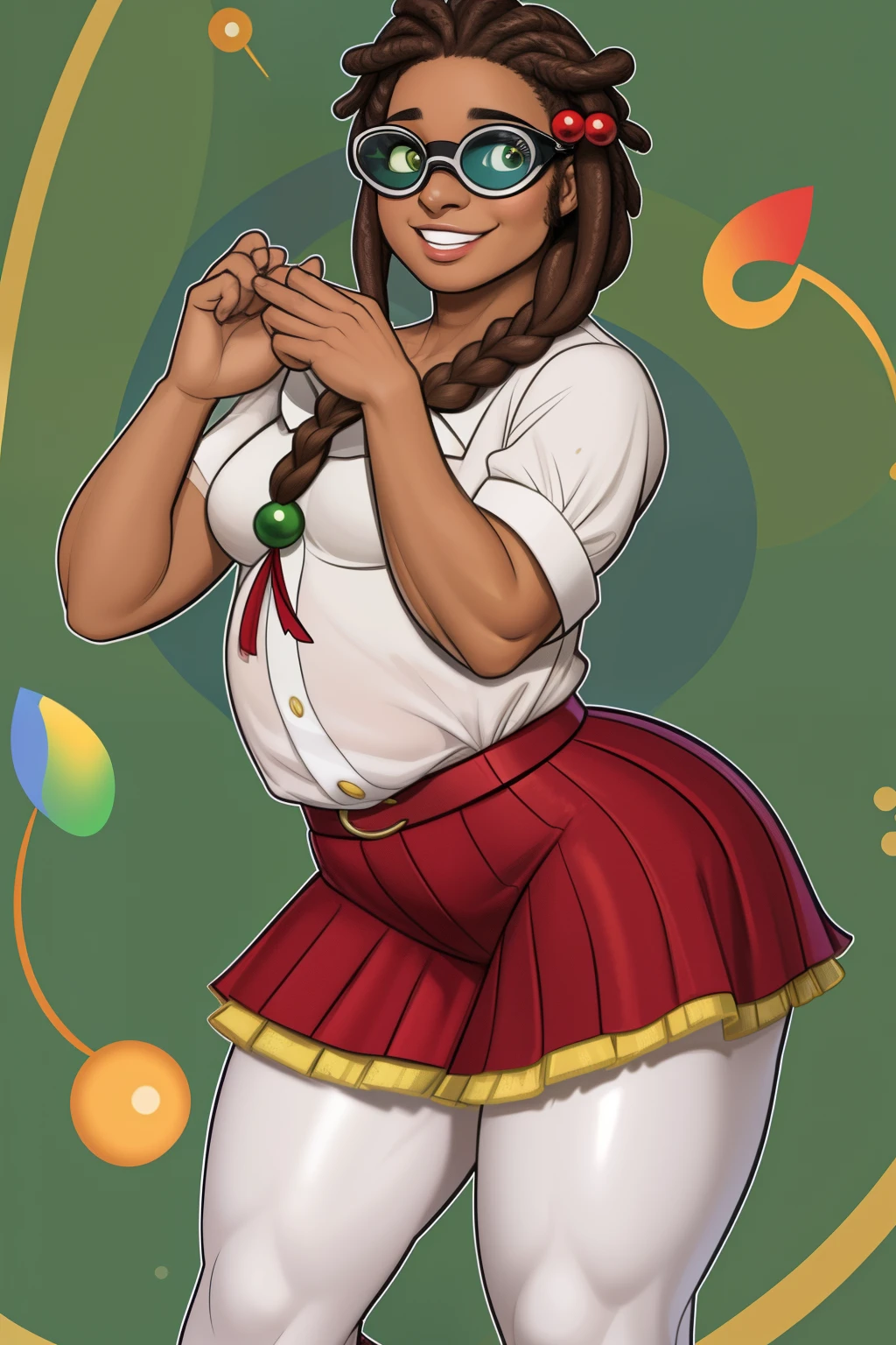 Morena, mulher fantasiada, fantasia de Natal, Papai Noel, sensualidade sexy, bissexual, seios, wearing goggles, caminhando, em uma cidade movimentada, imagem de corpo inteiro, cabelo afro caindo para frente, dreadlock type but braided, com seios lindos, perfect body with wide thighs is a beautiful woman, com seios lindos, corpo perfeito, coxa larga, A destination with sexual expression is beautiful, pose sexual, erotic woman Araffe dressed in a flapper costume, alta qualidade de fantasia, anos 20, decade, celebration costume, idade do jazz, fantasia, fantasia de joias, roupas estilo tecido, fantasia de natal
