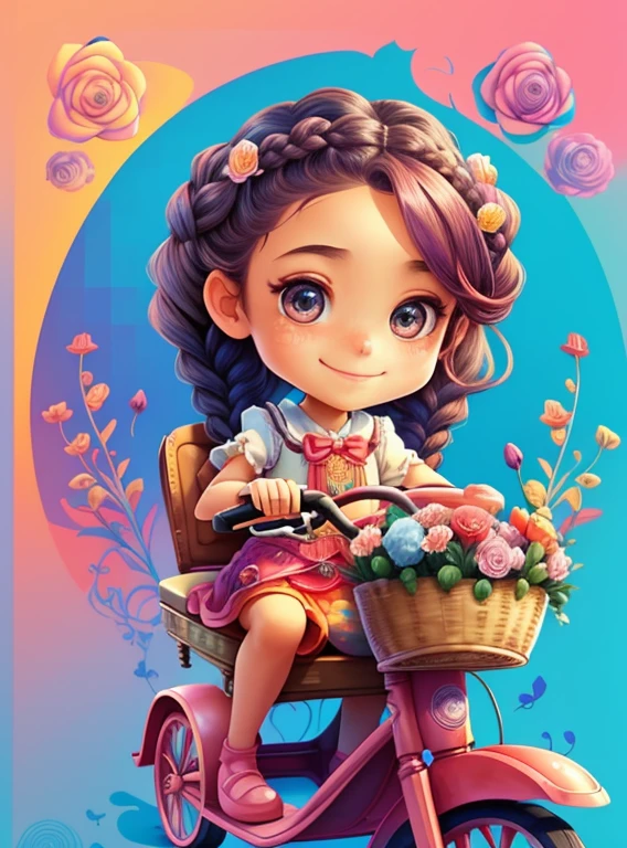 ((cute girl with braids smiling in a tricycle with a basket of flowers)) - Criador: Walt Disney2023) ), ,, ( Walt Disney acolchoamento ,multidimensional geometric wall PORTRAIT, arte, Chibi,
Yang08k, lindo, Colouring,Rose
Primary works, qualidade superior, melhor qualidade, Arte Oficial, Beautiful and Aesthetic,)) ), ,,  Walt Disney acolchoamento ,multidimensional geometric wall PORTRAIT, arte, Chibi,
Yang08k, lindo, (Colouring, rosa), amarelo ,azul ,vermelho e branco)
Primary works, qualidade superior, melhor qualidade, Arte Oficial, Beautiful and Aesthetic,