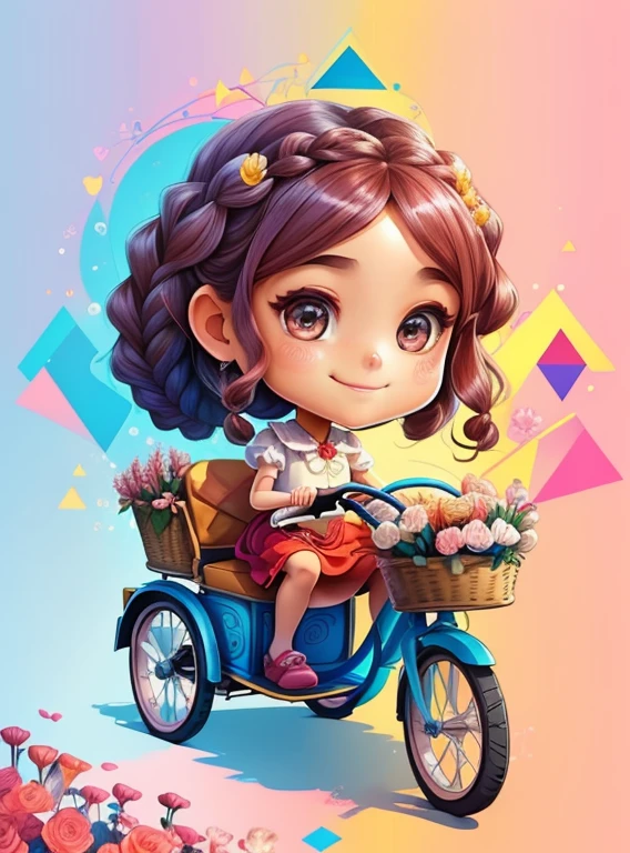 ((cute girl with braids smiling in a tricycle with a basket of flowers)) - Criador: Walt Disney2023) ), ,, ( Walt Disney acolchoamento ,multidimensional geometric wall PORTRAIT, arte, Chibi,
Yang08k, lindo, Colouring,Rose
Primary works, qualidade superior, melhor qualidade, Arte Oficial, Beautiful and Aesthetic,)) ), ,,  Walt Disney acolchoamento ,multidimensional geometric wall PORTRAIT, arte, Chibi,
Yang08k, lindo, (Colouring, rosa), amarelo ,azul ,vermelho e branco)
Primary works, qualidade superior, melhor qualidade, Arte Oficial, Beautiful and Aesthetic,