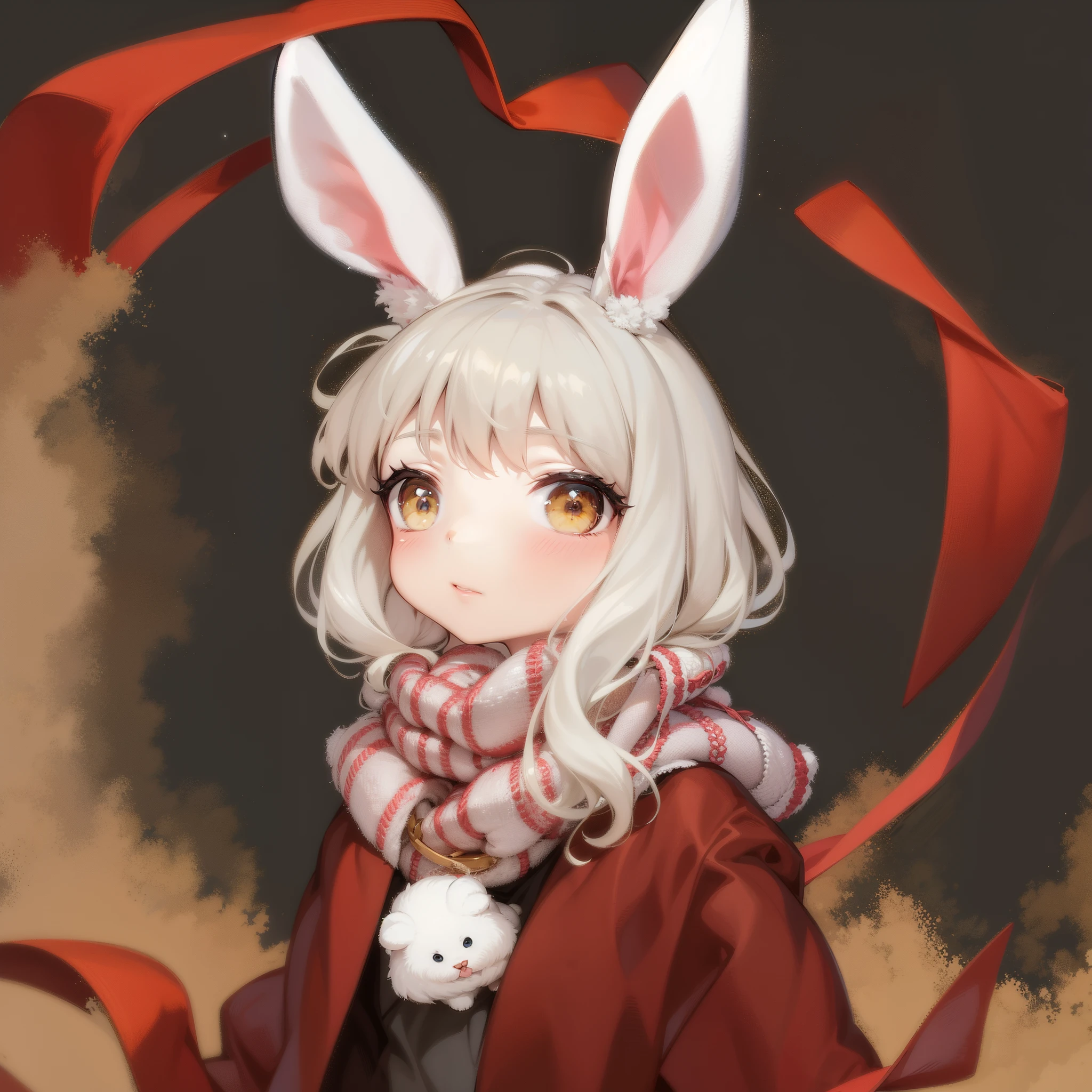 there  a drawing of a woman with a bunny ears and a scarf, bunny girl, with long floppy rabbit ears, with big rabbit ears, cute anthropomorphic bunny, anthropomorphic rabbit, with bunny ears, digital anime illustration, soft anime illustration, rabbit ears, digital art on pixiv, white rabbit, pixiv contest winner, rabbt_character