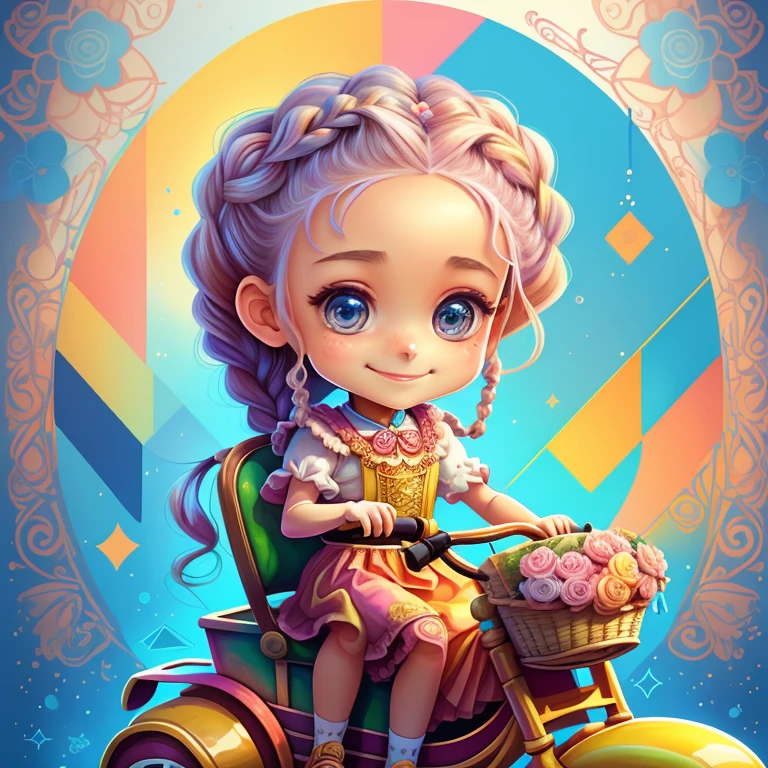 ((cute girl with braids smiling in a tricycle with a basket and puppy)) - Criador: Walt Disney2023) ), ,, ( Walt Disney acolchoamento ,multidimensional geometric wall PORTRAIT, arte, Chibi,
Yang08k, lindo, Colouring,Rose
Primary works, qualidade superior, melhor qualidade, Arte Oficial, Beautiful and Aesthetic,)) ), ,,  Walt Disney acolchoamento ,multidimensional geometric wall PORTRAIT, arte, Chibi,
Yang08k, lindo, (Colouring, rosa), amarelo ,azul ,vermelho e branco)
Primary works, qualidade superior, melhor qualidade, Arte Oficial, Beautiful and Aesthetic,