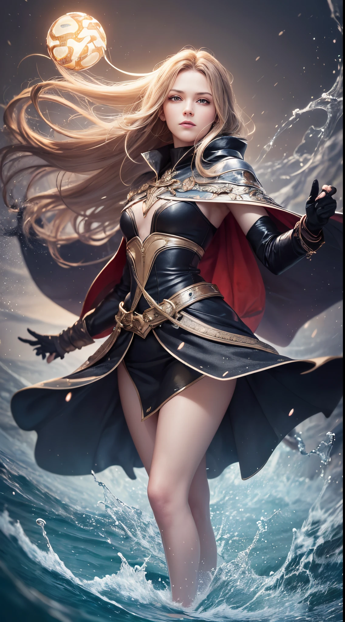 (Skindentation:1.5), Realistic, Photorealistic, (masutepiece:1.5), Concept art, Intricate details, Highly detailed, Photorealistic, Octane Render, 8K, Unreal Engine, Dynamic Pose, Best Quality, hight resolution, (Realistic face:1.1), (hyper realisitic:1.1), ((full_Body)), Perfect eyes,(Shiny skin:1.2), (((Hairstyle))), (((Perfect hand highly detailed background), Haunted Island, ((dynamic background)), ((Lightning)), (llight rays), (1girl in), wearing cloak, (((flowing cloak))), ((Detailed eyes, high quality eyes, face with high quality)), Long hair, (((Flowing hairstyle))), 1girl in ((controlling water)), (((whirlwind of water))), ocean, Tsunami, Magic, (creates a dramatic, depth of fields, Bokeh, 4K, Gothic, ((Sateen)), energy ball between hands