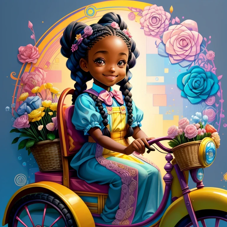 ((cute black girl with braids smiling in a tricycle with a basket of flowers)) - Criador: Walt Disney2023) ), ,, ( Walt Disney acolchoamento ,multidimensional geometric wall PORTRAIT, arte, Chibi,
Yang08k, lindo, Colouring,Rose
Primary works, qualidade superior, melhor qualidade, Arte Oficial, Beautiful and Aesthetic,)) ), ,, Walt Disney acolchoamento ,multidimensional geometric wall PORTRAIT, arte, Chibi,
Yang08k, lindo, (Colouring, rosa), amarelo ,azul ,vermelho e branco)
Primary works, qualidade superior, melhor qualidade, Arte Oficial, Beautiful and Aesthetic,