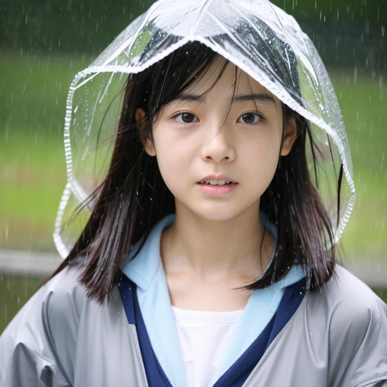 An ultra-high picture quality、Perfect Photo、japanes、Japanese female model、15yo student、a beauty girl、indoor white background、Narrow-eyed、large mouth、the wind、only face、Wet hair、Wet face、student clothes、worry、looking downwards、Getting wet in the rain、sodden、get angry、dislike、Drenched hair、rainy day、a short bob、Bathing in the rain、Pouring rain、