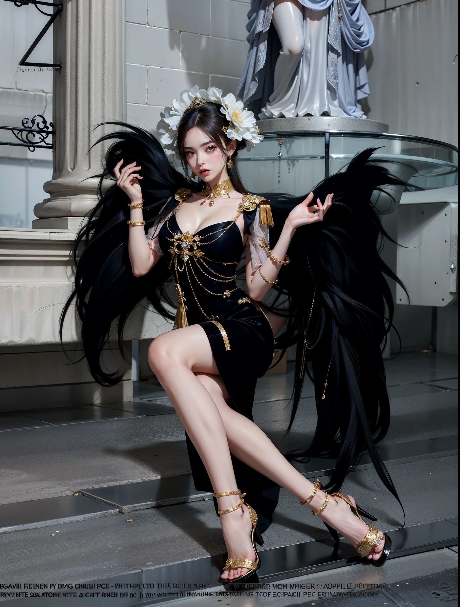 Imperial sister，A detailed eye，Detailed facial expressions，Ripe body，Tall figure，the number，legs long，4K，k hd，fleshy feeling，White translucent lace，Fair and plump figure，Nice face，Cherry small mouth，beautiful and delicious（3D royal sister)，Gorgeous dress encrusted with gemstones crystal gold diamonds，Legs crossed