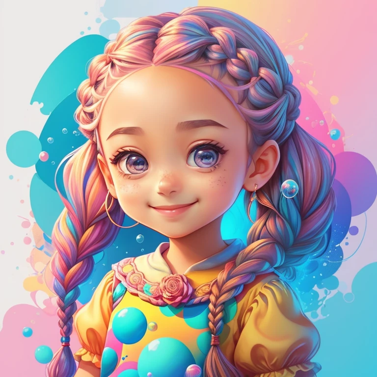 ((cute girl with braids smiling holding a camera and bubbles)) - Criador: Walt Disney2023) ), ,, ( Walt Disney acolchoamento ,multidimensional geometric wall PORTRAIT, arte, Chibi,
Yang08k, lindo, Colouring,Rose
Primary works, qualidade superior, melhor qualidade, Arte Oficial, Beautiful and Aesthetic,)) ), ,,  Walt Disney acolchoamento ,multidimensional geometric wall PORTRAIT, arte, Chibi,
Yang08k, lindo, (Colouring, rosa), amarelo ,azul ,vermelho e branco)
Primary works, qualidade superior, melhor qualidade, Arte Oficial, Beautiful and Aesthetic,