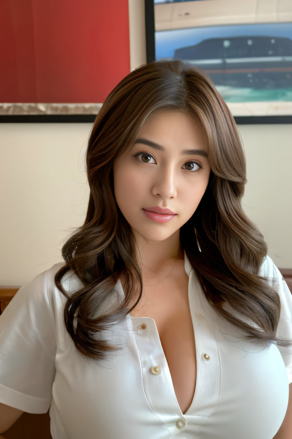 (top-quality、8K、32K、​masterpiece、nffsw:1.3)、(Attractive Japanese Woman Pictures)、1 girl in、(ultra gigantic tits:1.2)、(short wavy hair)、abdominals、perfect bodies、hyperdetailed face、Eye-like detailed lips、二重まぶた、Japanese student uniform、on the beds、(魅惑的)、((agitation:1.5))、((areolae slip))