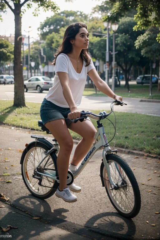 crie imagens dessa mesma mulher andando de bicicleta no park
