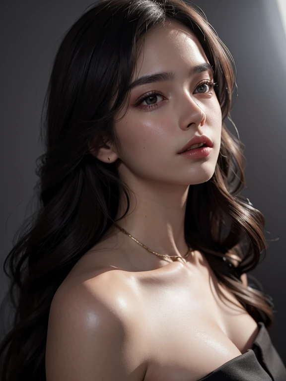 Best quality, masterpiece, ultra high res, (photorealistic:1.4), 1girl, offshoulder, deep shadow, shiny skin