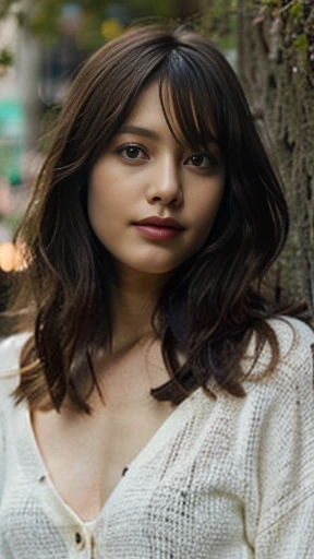 masutepiece, best quality, ultra-detalhado, detalhe fino, alta resolução, perfect dynamic composition, belos olhos detalhados, moda feminina🍂,medium wavy hair, Natural Color Lip, Poses sensuais ousadas,sorrir, Menina 30 anos, photo looking at the camera,Tits Out