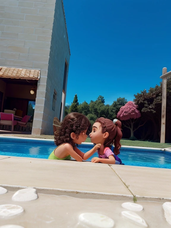 Hay dos mujeres sentadas en una piscina con rocas a su alrededor., junto a una piscina, sentado en la piscina, Cinematographer, 😭 🤮 💕 🎀, en una piscina, en una lujosa piscina, Alena Aenami y Lilia Alvarado, Lower angle, sit on the edge of swimming pool, 🤬 🤮 💕 🎀, Summer Feeling, Momento privado