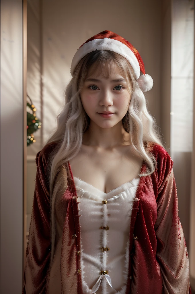 tre anatomically NAKED WOMAN correct,Masterpiece of,High image quality,(Cute Santa Claus costumes:1.5),(The material of the costume fine velvet:1.4),(The white part of the costume uses mohair to emphasize the fluffy feel....:1.4),25 , Japan Female, (Random posture:1.4),Professional Lighting,((Japan hair)),((Natural smile)),The ultra-detailliert、High quality textures、intricate detailes、detaileds、Very detailed CG、High quality shadows、Detail Beautiful delicate face、Detail Beautiful delicate eyes、depth of fields、Ray traching,1girl in, japanaese girl, Fashion Model, slender,Warm atmosphere,Outdoors with a Christmas atmosphere
