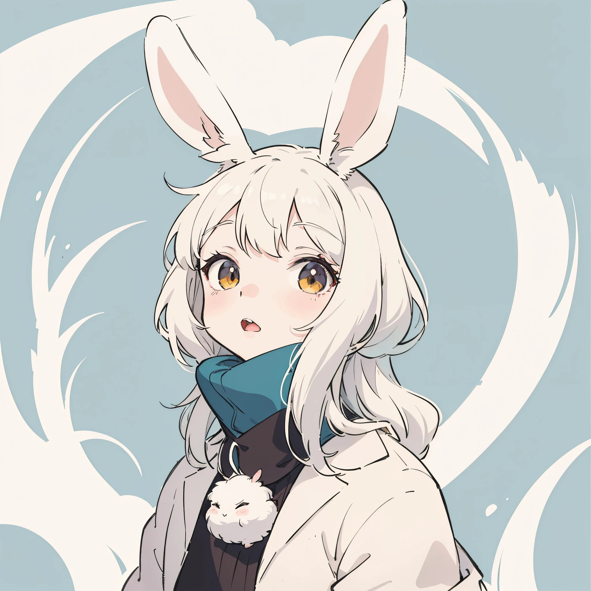 anime character with white hair and rabbit ears wearing a red coat, bunny girl, with long floppy rabbit ears, with big rabbit ears, digital art on pixiv, anthropomorphic rabbit, zerochan art, detailed fanart, soft anime illustration, with bunny ears, cute anthropomorphic bunny, made with anime painter studio, painted in anime painter studio