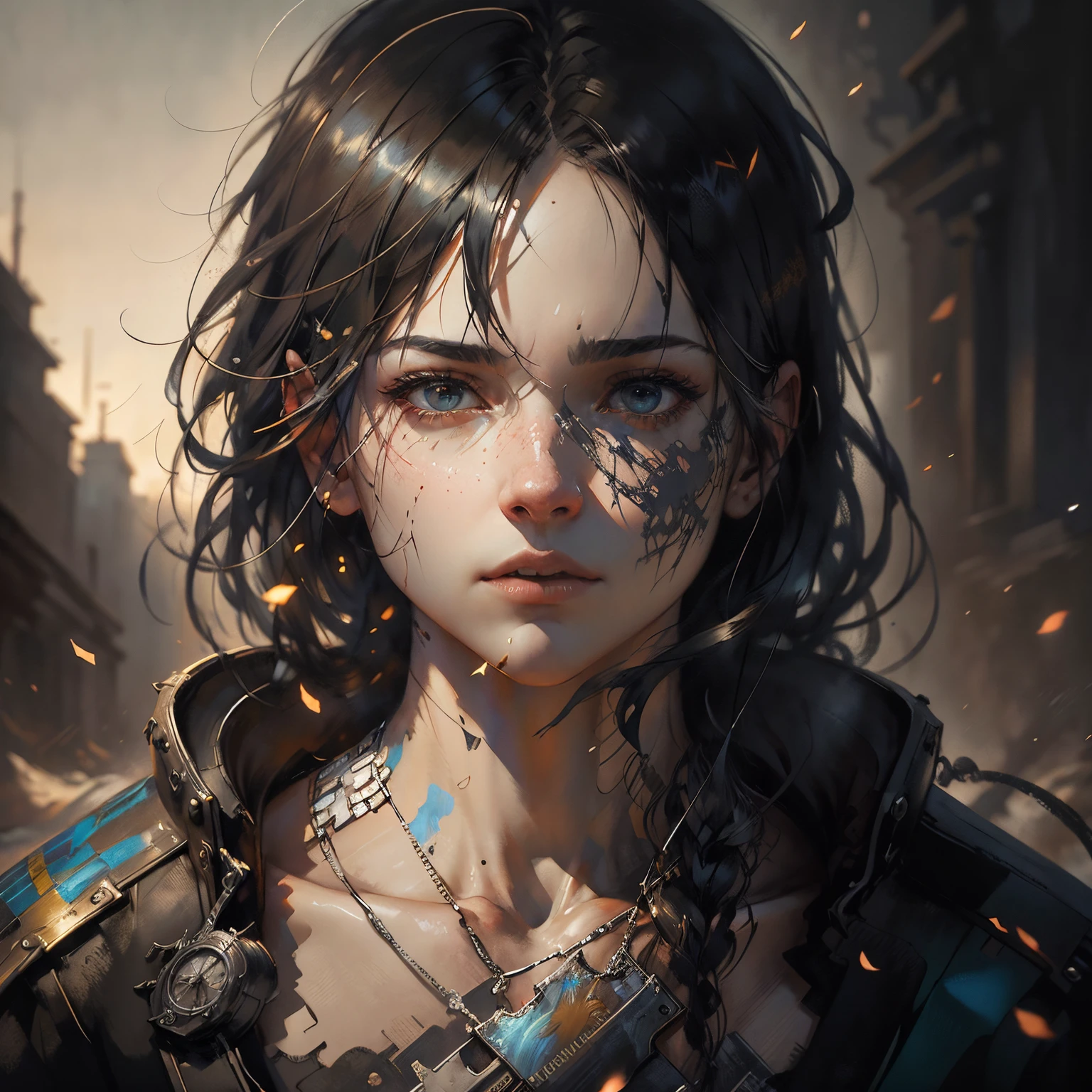 pintura, o abrigo de mosaico, holofotes escurecidos, + 36,5mm F0 cinematic quality, + estilo de Jeremy Mann, Peter Elson, Alex Maleev, Ryohei Hase, Raphael Sanzio, Pino Daheny, charlie Bowater, Albert Joseph Penot, Ray Caesar, jj fu, GustaDove, Stephen Gammell, recorded sketches, assunto isolado, obra-prima de folhas em camadas de retrato de arte, Techniques used: printf, claro-escuro, atmosphric perspective, 8K