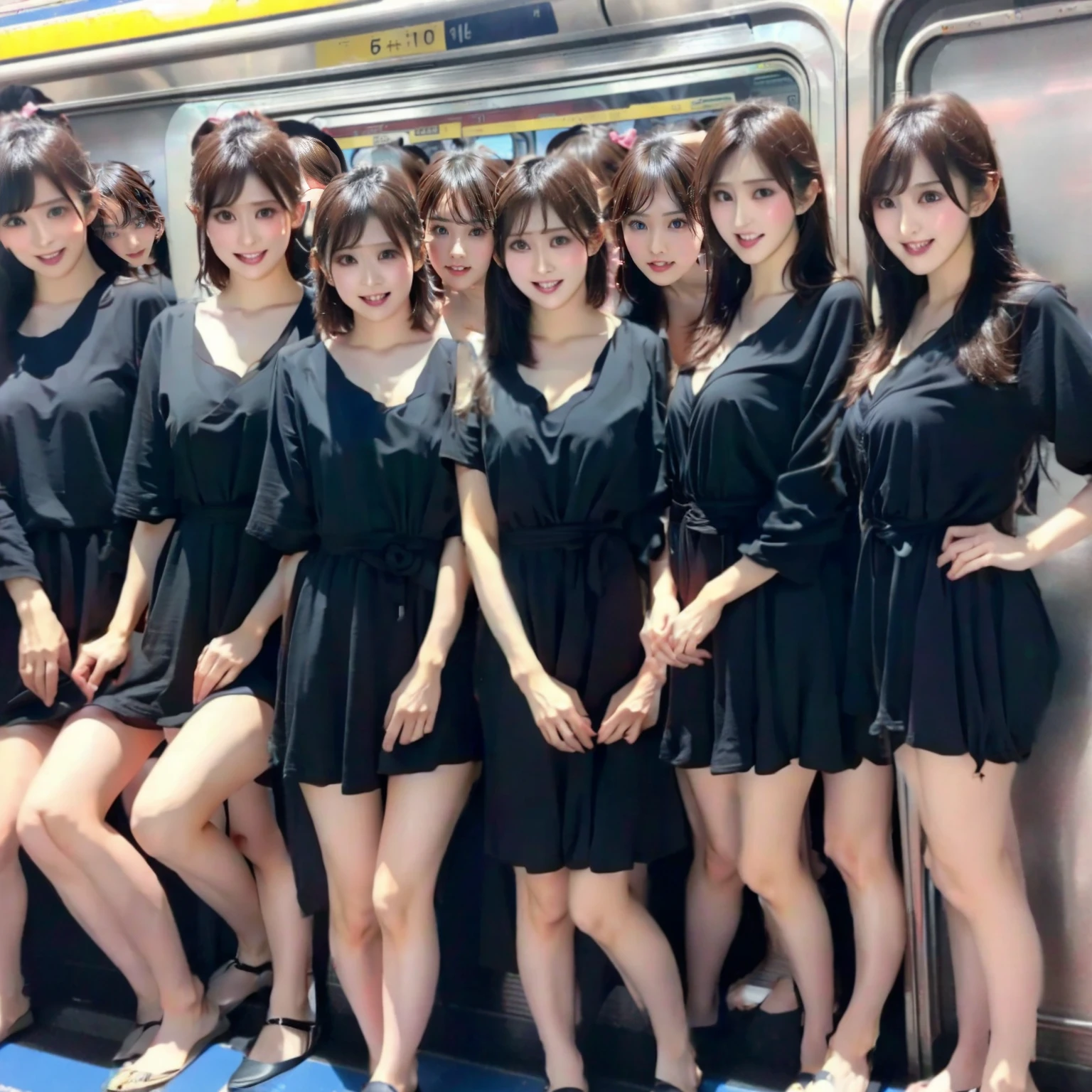 Raw photo、(((multiple girls))),((((6+girls)))),((((1000girls)))),(((10000girls)))、(((crowd shot))),((a baby face)),(((Adhesion)))、((Crammed))、((Packed))、elementary student、(Inside the crowded train)、(((is standing)))、((Everyone is standing)),(((6 years old)))、Women only、japanes、((Same height))、The same face、((A dark-haired)),Longhaire、((1000 cute women standing close together on the train))、(((Large group)))、((chiquita))、sweating、A crowded train full of ***********s