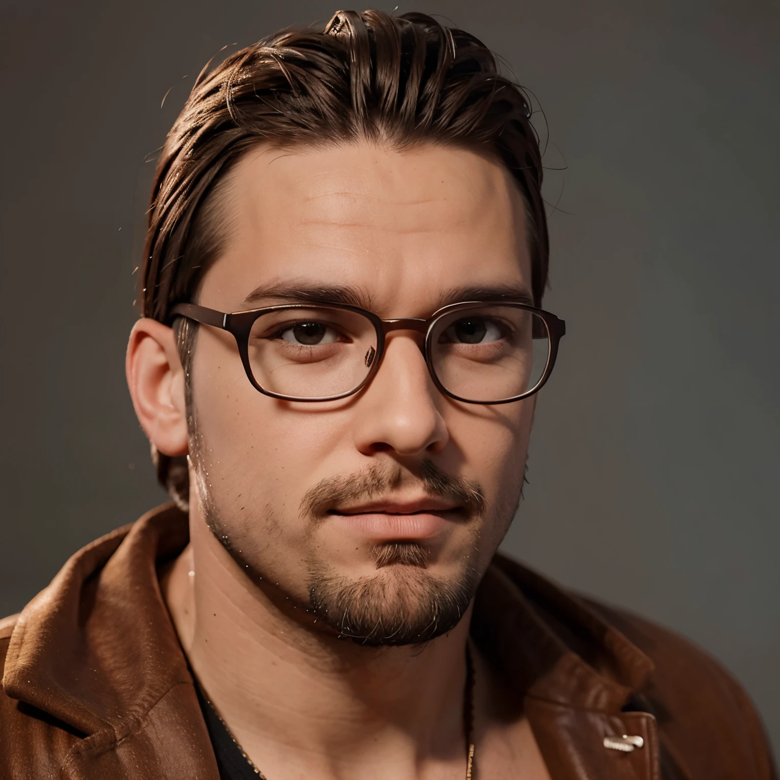 High quality animated style man with a small beard, high quality portrait, with glasses and goatee, headshot profile picture, romain jouandeau