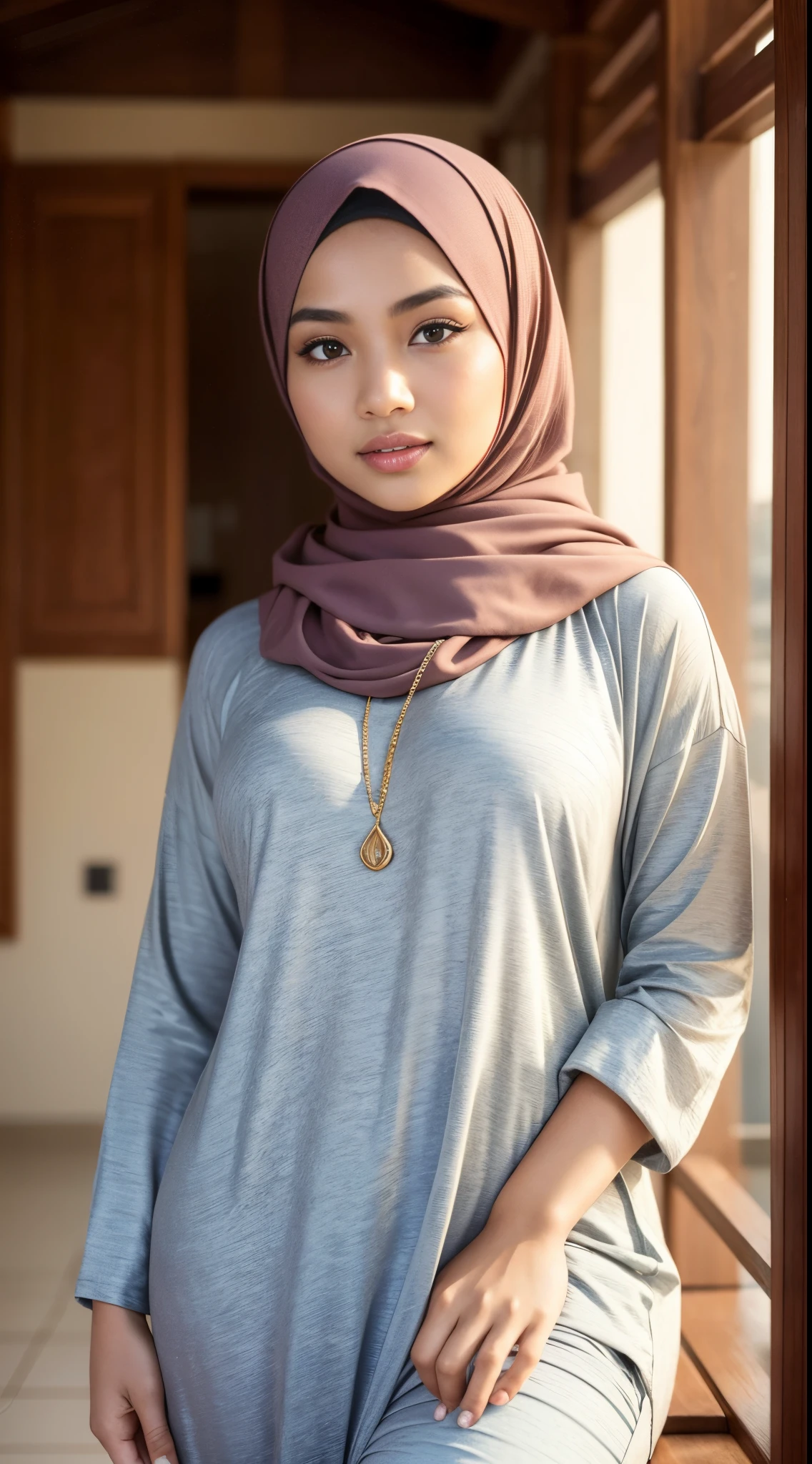 RAW, Best quality, high resolution, Masterpiece: 1.3), Beautiful Malay woman in hijab,Masterpiece, best quality,8k, brown eyes, perfect eyes,perfect body, ((Huge breasts)),(close up) ,woman in a hijab poses for a picture, hijab, lovely woman, white hijab, Beutifull girl, casual pose, attractive girl, malay, background heavenly, an asian woman, wearing casual clothes, with lovely look, malay girl, beautiful image, beautiful woman, attractive pose, beautiful girl