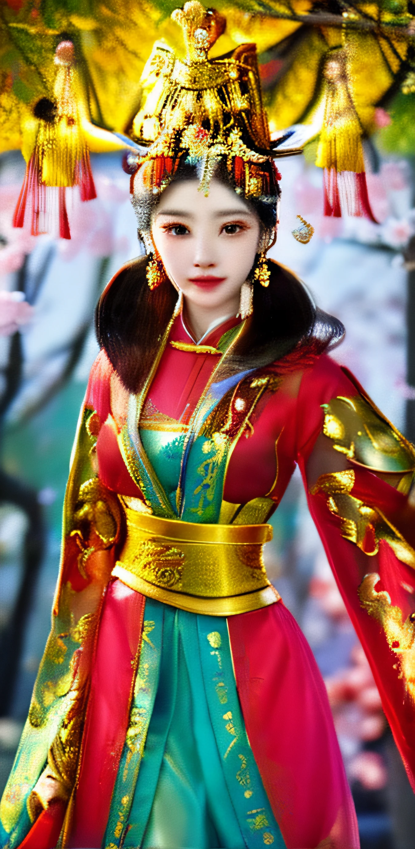 (um close de bela  imperatriz chinesa usando coroa dourada e vestes vermelhas imperiais, pele branca como porcelana, idade de 25 anos, rosto afilado, rosto feminino, Face with delicate features), (( imperatriz chinesa, inspirado em Li Mehu, inspirado em Lan Ying, inspirado em Ju Lian, inspirado em Li Tang, inspirado em Min Zhen, inspirado em Mei Qing, inspirado em Shen Zhou, inspirado em Yao Tingmei, inspirado em Qiu Ying, inspirado por Zhou Fang, inspirado por Wang Meng