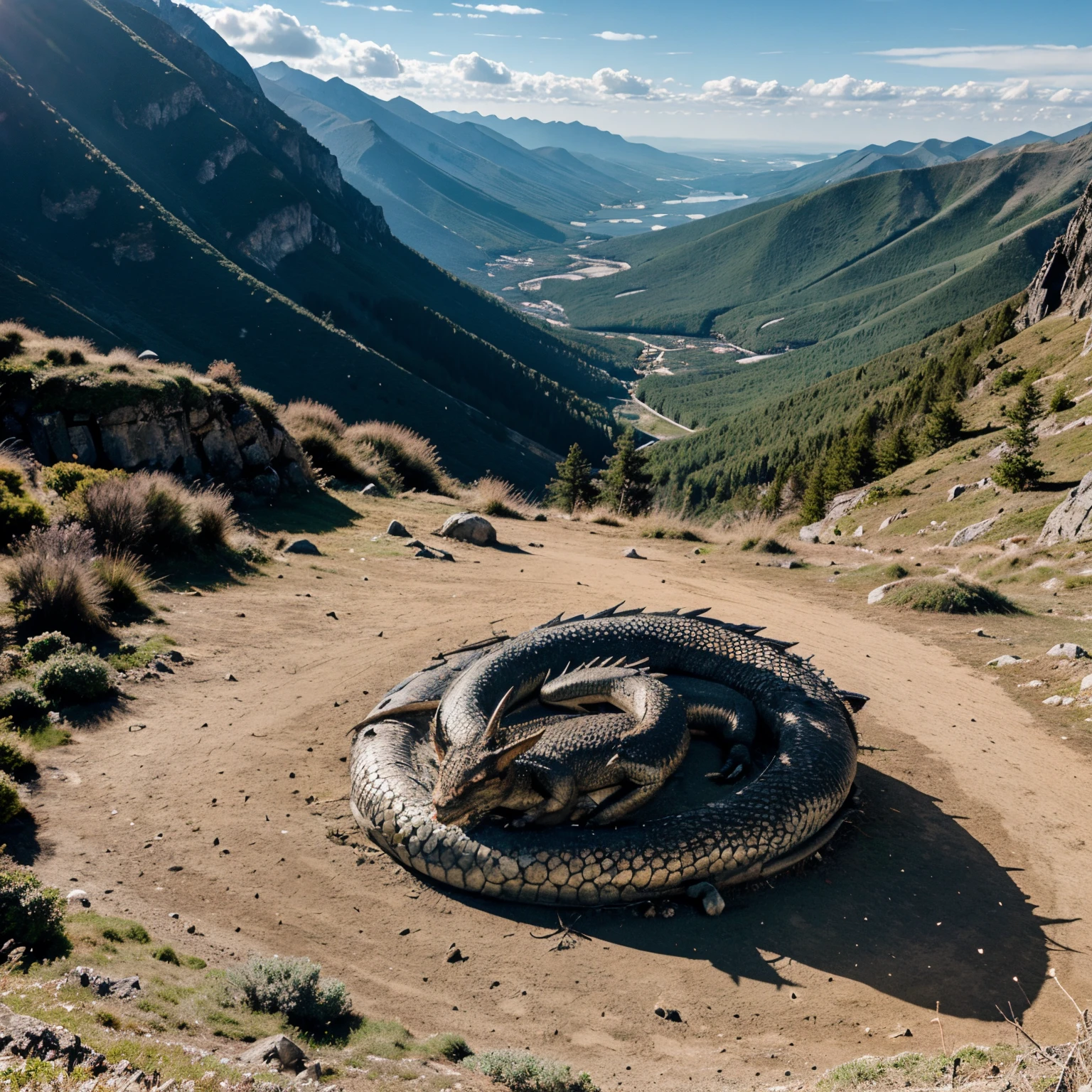 Dragon asleep on a mountain