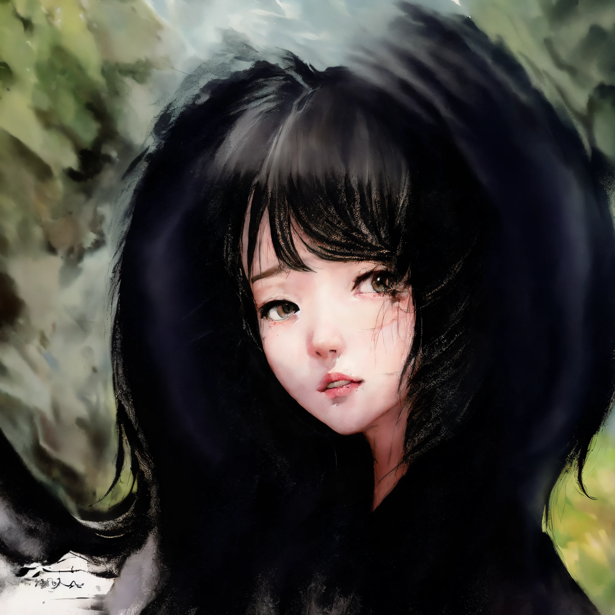 painting of a woman with a black hoodie and a black bird, girl with black hair, artwork in the style of guweiz, painted in anime painter studio, made with anime painter studio, in the art style of bowater, detailed portrait of anime girl, anime style portrait, portrait of anime girl, portrait of an anime girl, digital anime illustration, manga painting