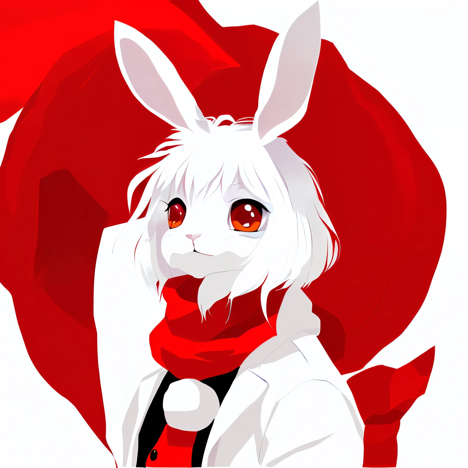 anime character with white hair and rabbit ears wearing a red coat, bunny girl, with long floppy rabbit ears, with big rabbit ears, digital art on pixiv, anthropomorphic rabbit, zerochan art, detailed fanart, soft anime illustration, with bunny ears, cute anthropomorphic bunny, made with anime painter studio, painted in anime painter studio