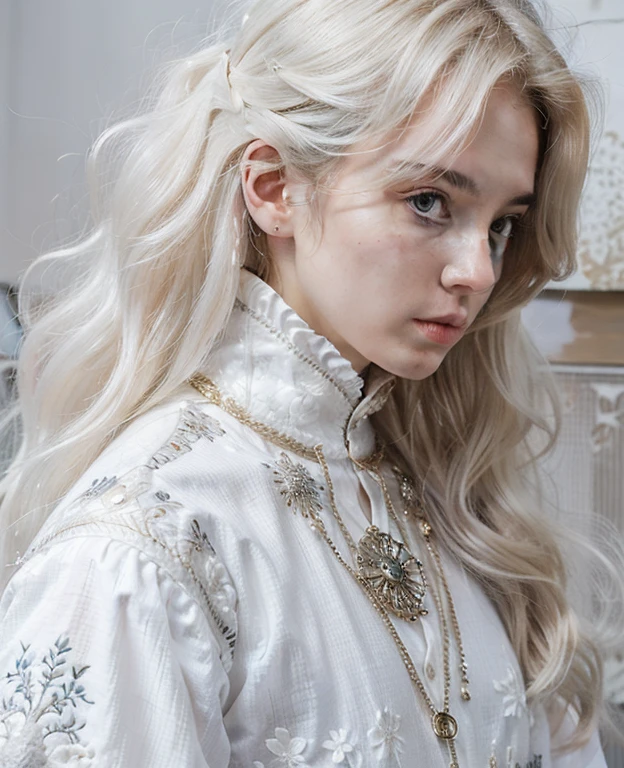A beautiful blonde woman in shining knight armor, extremely detailed face, piercing eyes, full lips, long eyelashes, intricate armor details, medieval fantasy, cinematic lighting, dramatic shadows, digital painting, 8k, photorealistic, masterpiece, looking near, dynamic pose, floral surroundings, calm expression, painting