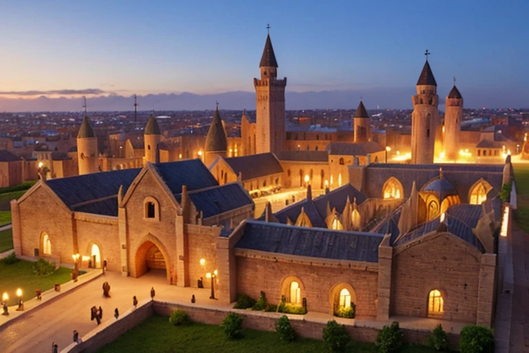An aerial view of a mystical medieval city; An atmosphere of mystery