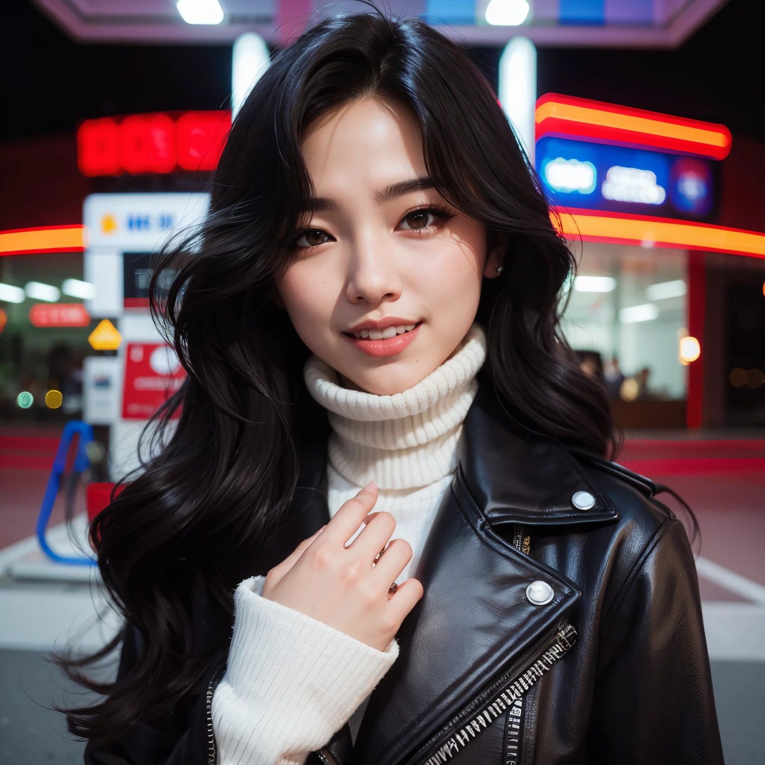 mulher araffe com longos cabelos pretos, vestindo uma gola alta branca e uma jaqueta de couro preta, 8K Artgerm Bokeh, Inspirado em Jeonseok Lee, Arte no estilo de Guweiz, Jinyoung Canela, Jaeyeon Nam, menina coreana, Portrait of female Korean idol, retrato de alta qualidade, inspirado em Yanjun Cheng, inspirado em Sim Sa-jeong
