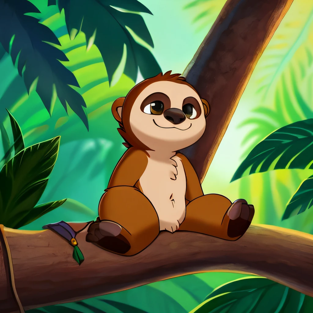 A sloth holding on to a tree branch in the middle of the Amazon rainforest