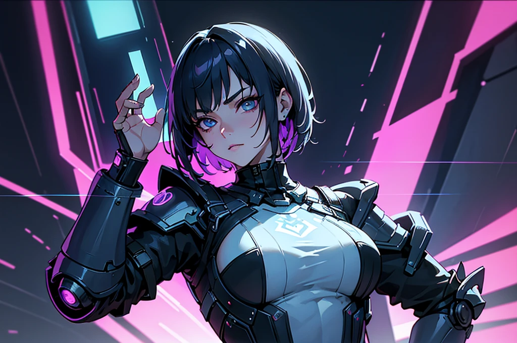 digital art drawing, illustration of (girl with pads on her skin, cyberpunk 2077), anime drawing/art, bold linework, illustration, digital art, masterpiece, flat illustration, no shadows, 8k resolution, high detail, vector art, only anime