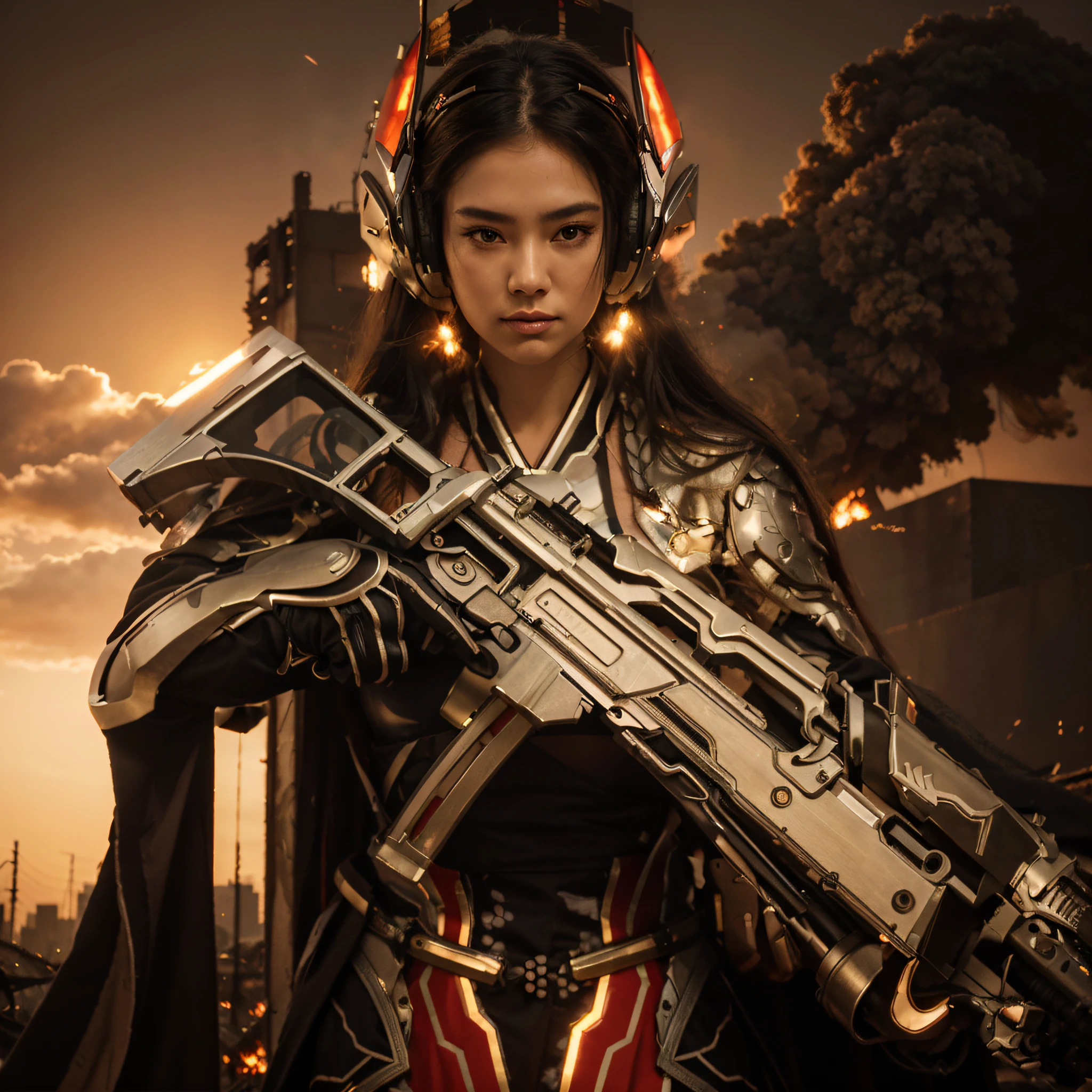 mujer hermosa, hermoso Taiwanese features, piel blanca, pelo largo en una cola de caballo, delgado, lleva un traje de ninja negro, belt with holster and ammunition, Arneses, holds a laser-edged throwing knife and shurikens, is in the destroyed asian city, Fuego y mucho humo, noche, noche light, luz baja, ultra detallado, hyper Realista, 4k, ultra detallado image, Realista, muy detallado, perfect composition, hermoso, Intrincadamente detallado, incredibly detailed, 8K fine art photography, hiper detallado, obra maestra, ultra detallado, hyper Realista, 4k, ultra detallado image, Realista, muy detallado, perfect composition, hermoso, Intrincadamente detallado, incredibly detailed, 8K fine art photography, hiper detallado, obra maestra