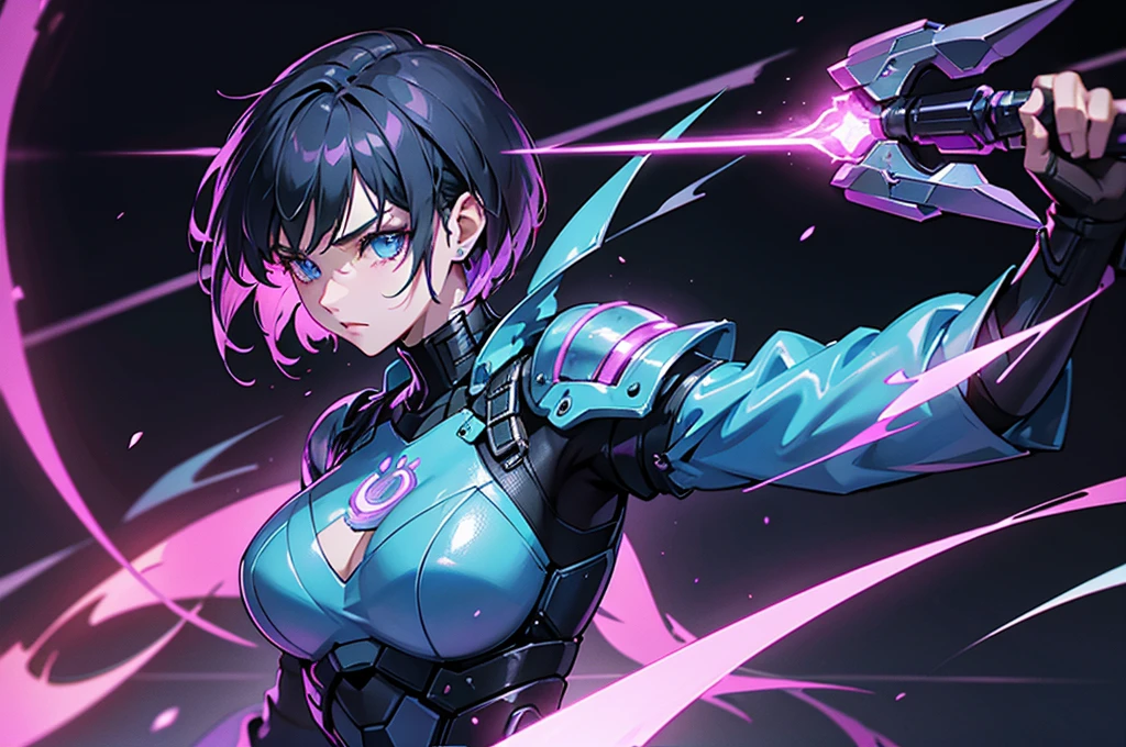 "Please create a UV Texture with the following characteristics: Representation of an entire glass, from the front, with a beautiful cyberpunk princess dressed in armor and short hair. The image must be hyper-realistic, with an extremely detailed face. The resolution texture should be 16k ."