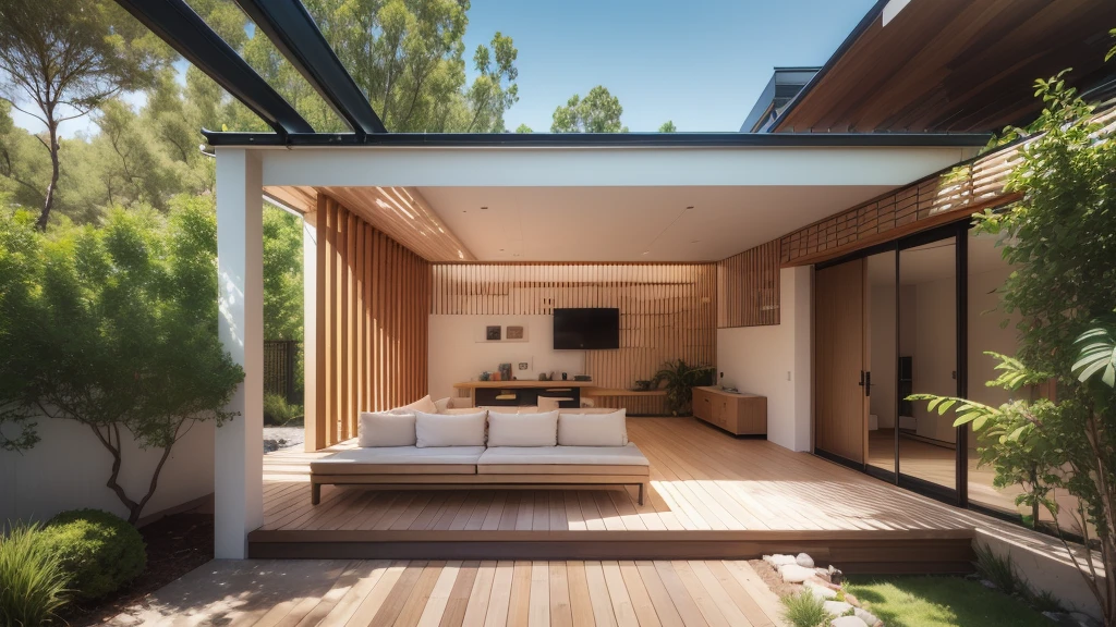 Subtropical Home Centred Around a Courtyard, white wall and stone wall with subtropical setting by emphasising outdoor living spaces and allowing a private sanctuary --auto --s2