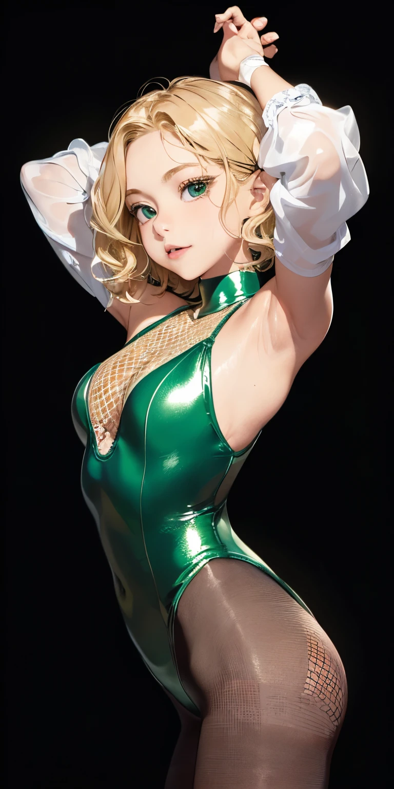 ((top-quality))Sweating、transparent full body image、thick and fresh lips (Glossy skin 1.7)Super close-up looking up from below(((Look sexy)))((masterpiece)、Breasts enlarged(1 shiny skin.1.4).(background gymnastics arena、)、((( girl)))'Buttocks in the face、((Shiny amber leotard and green fishnet stockings that cover the entire buttocks.)).((Blonde medium short wavy hair、))Sexy Posing、(Various poses)