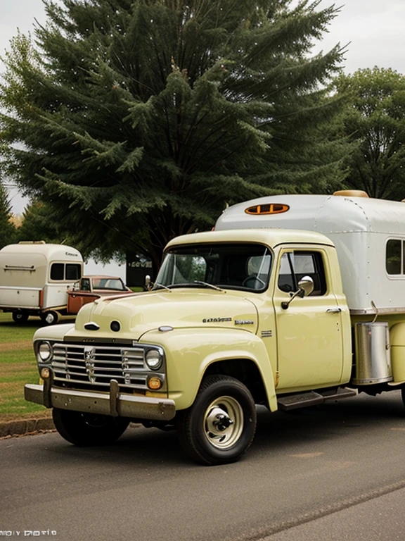 vintage vintage pickup truck with vintage trailer