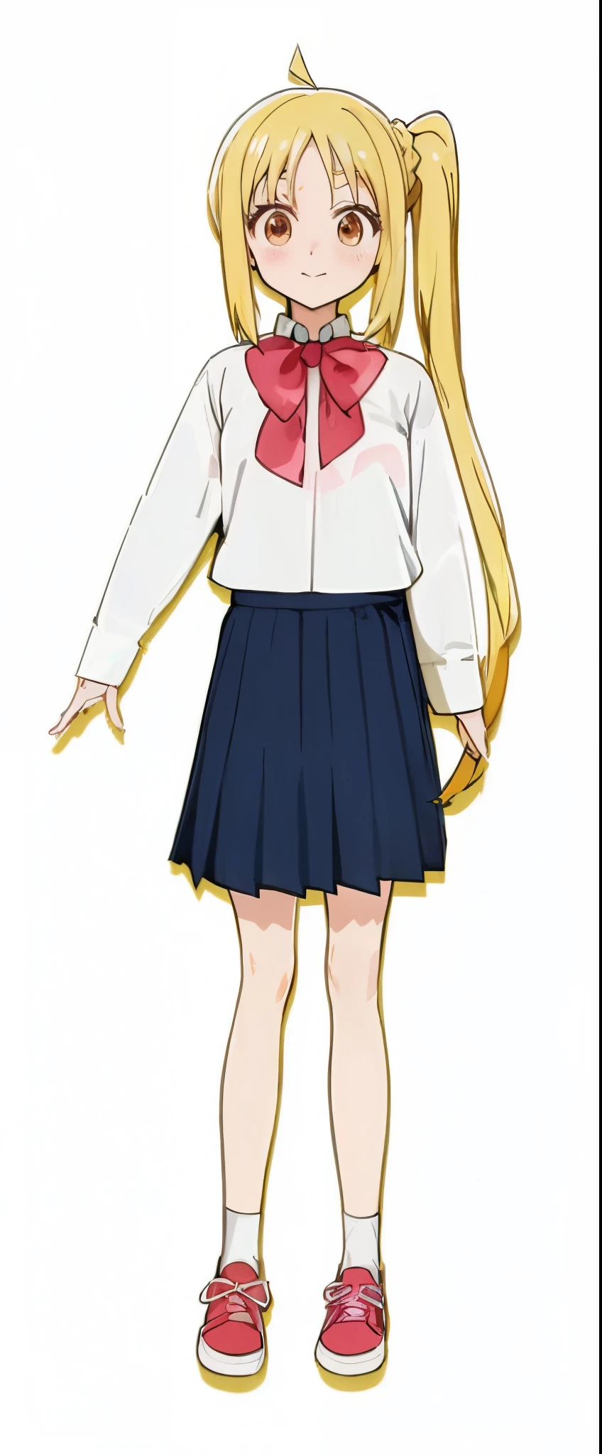 a close up of a person wearing a skirt and a shirt, magic school student, magic school, Anime girl named Lucy, Anime visuals of cute girls, rena nounen style 3/4, JK, As an anime character, anime vtuber full body model, nagatoro, betty cooper, she has blond hair