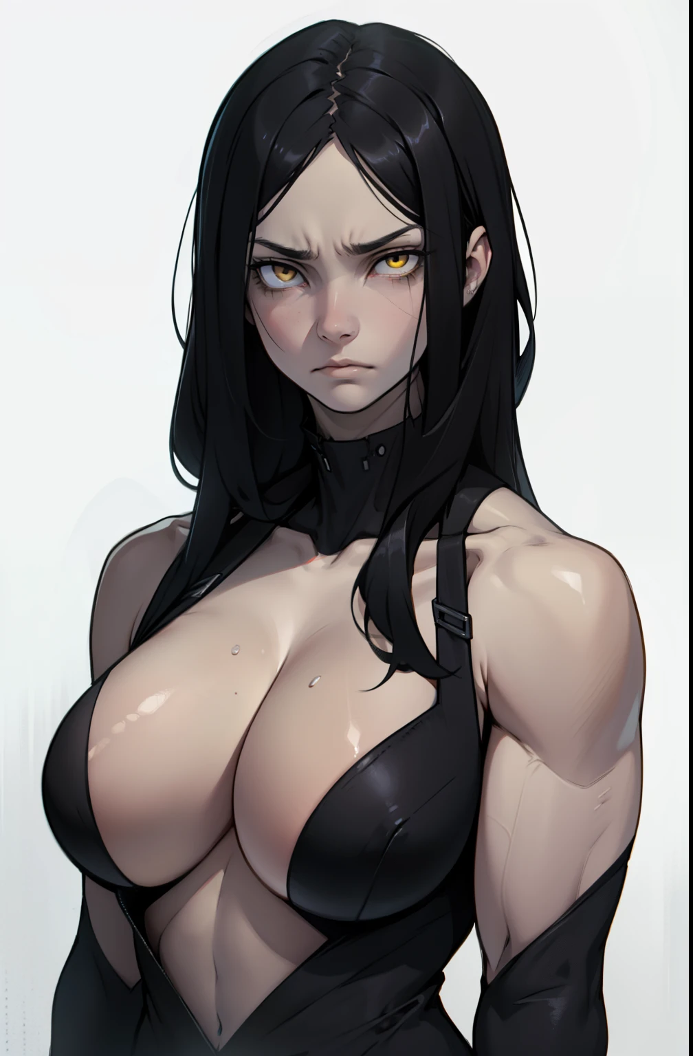 pale skin black hair yellow eyes muscular girl huge breasts sad expressionless sad expressionless sad expressionless sad expressionless sad expressionless