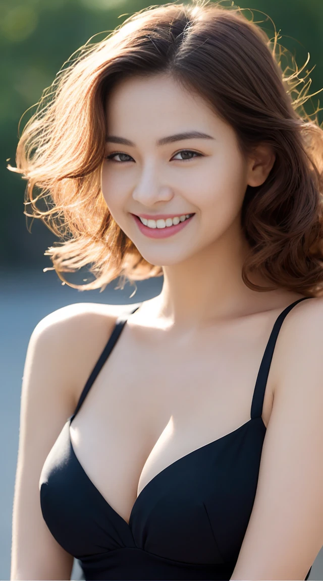 ((top-quality、8K、masterpiece:1.3))、Filmed in the city、galeauty legs、a miniskirt、、1girl in、beautfull Japanease woman:1.3、(Long curly hairstyle、tits out:1.3)、a miniskirt:1.2、Beautiful Women in Perfect Style:1.4、Perfect eyes、Even-eyed、Natural smile、Perfect iris、Perfect liplawless skin、no moles、Super Detail Face、Delicat eyes、二重まぶた、Soft breasts、A smile、Exposed cleavage