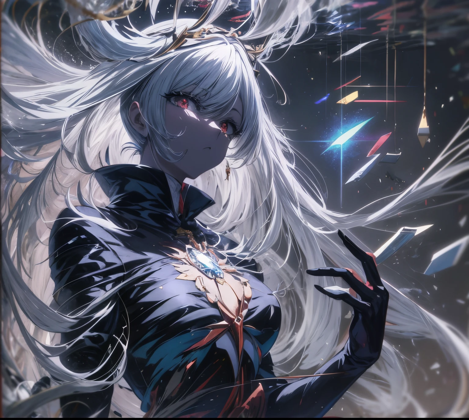 garota de anime com longos cabelos brancos e uma roupa preta segurando uma varinha, Arte Zerochan, Anime Art Wallpaper 4K, Anime Art Wallpaper 4K, Anime Art Wallpaper 8K, Melhor Anime 4K Konachan Wallpaper, Papel de parede anime 4k, divindade de cabelos brancos, arte de fantasia de anime, Anime Wallpaper 4k, 4k anime wallpapers, anime epic artwork.