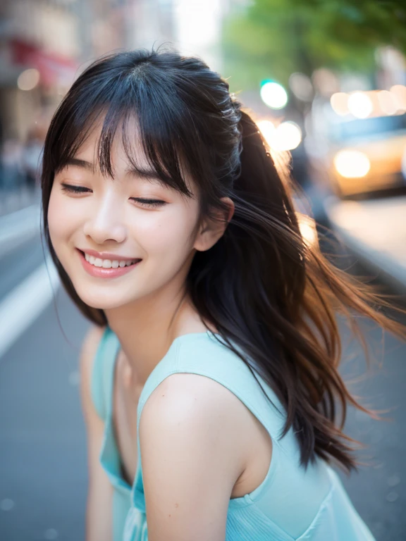 (8K、top-quality、​masterpiece:1.2)、(reallistic、Photorealsitic:1.37)、The ultra -The high-definition、女の子1人、cute little、独奏、Beautiful sky、Detailed Cafe、natta、Sitting、date、(Nasal redness)、(a smile:1.15)、(Mouth closed)、small tits、beautidful eyes、natta、wet​、Sateen、Floating Hair NovaFrogStyle、ulzzang-6500:0.3、manhattan