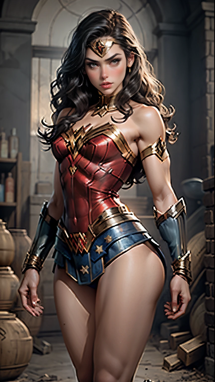 Beautiful woman detailed body definition using Wonder Woman role-playing, seios pequenos