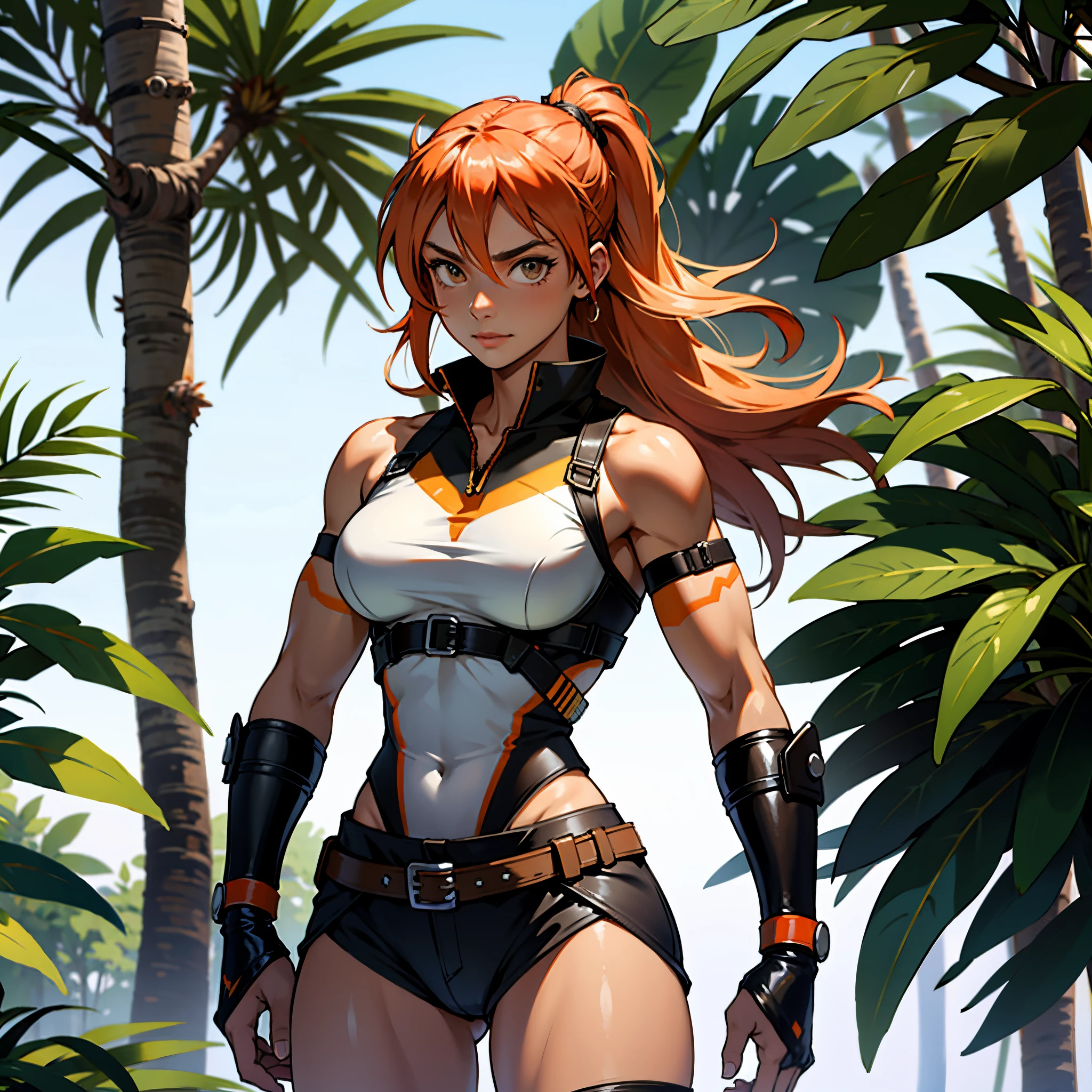 ((female amazon warrior outfit), in the jungle, muscle)