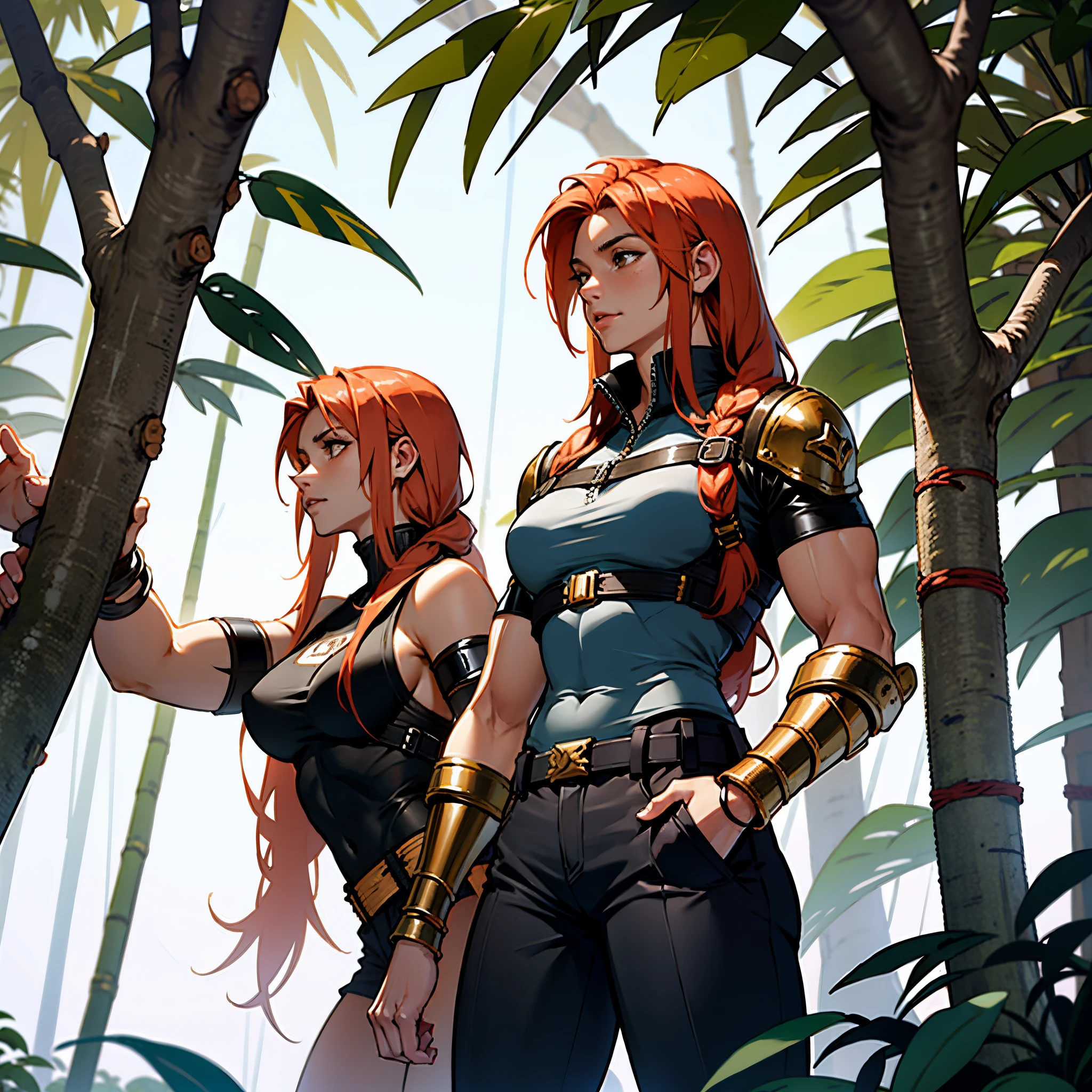 ((female amazon warrior outfit), in the jungle, muscle)
