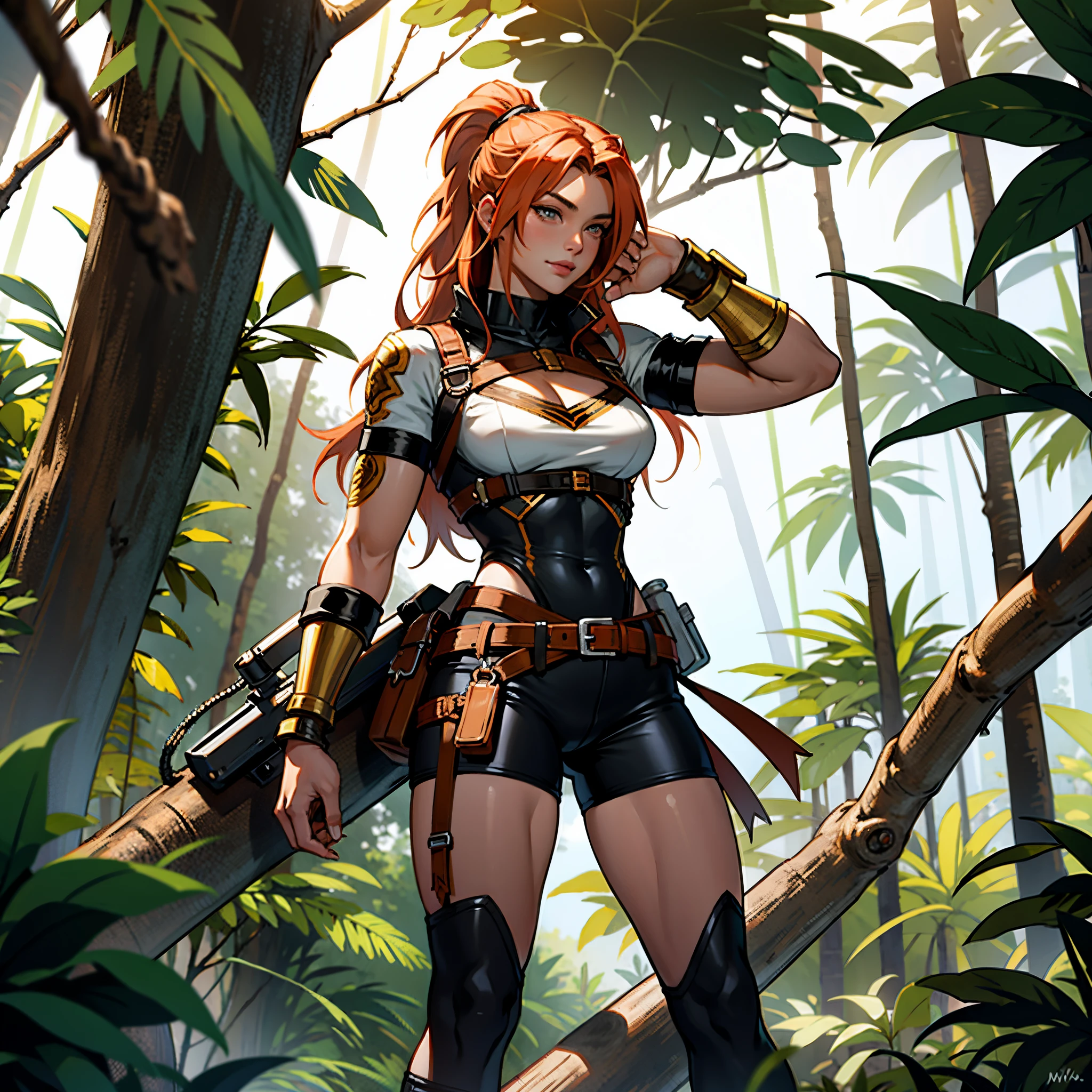 ((female amazon warrior outfit), in the jungle, muscle)