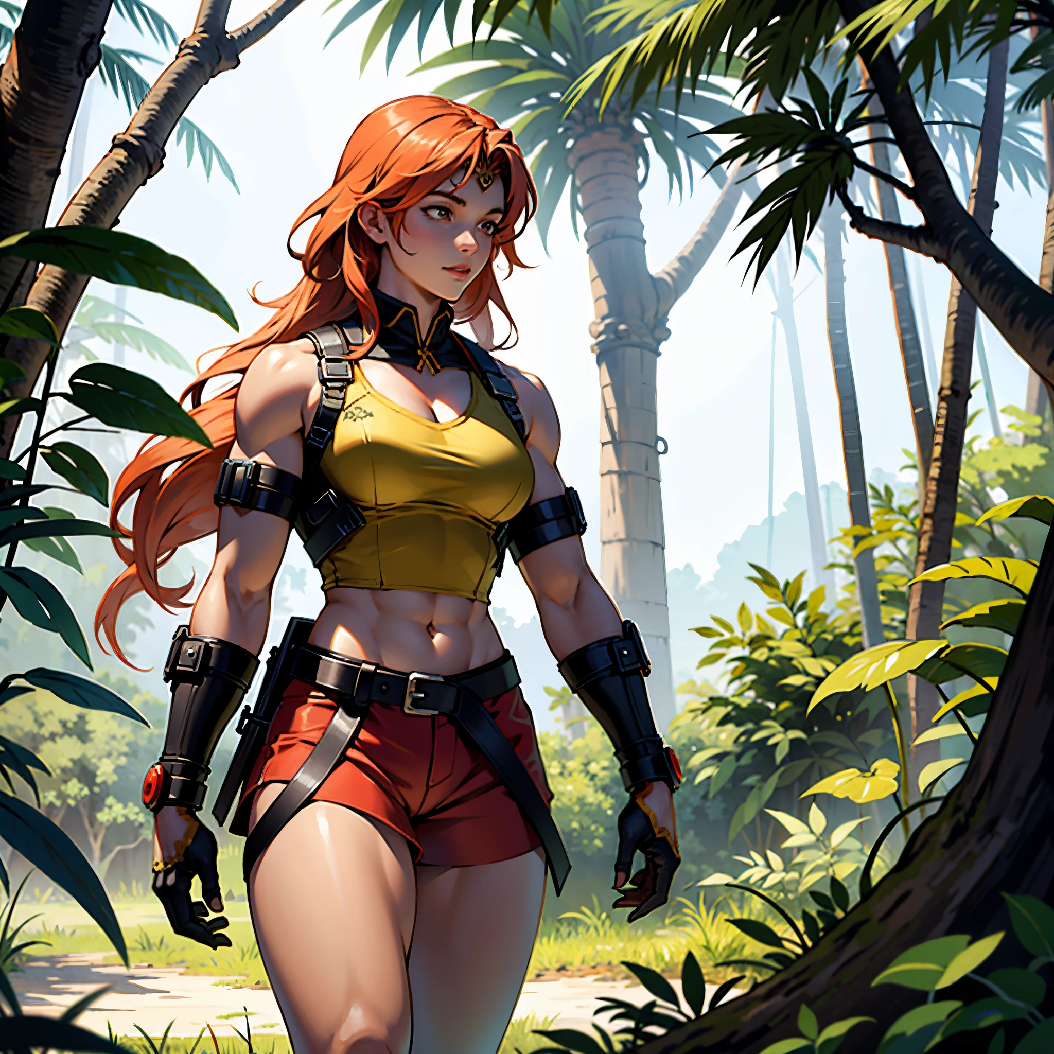 female amazon warrior outfit, in the jungle, muscle